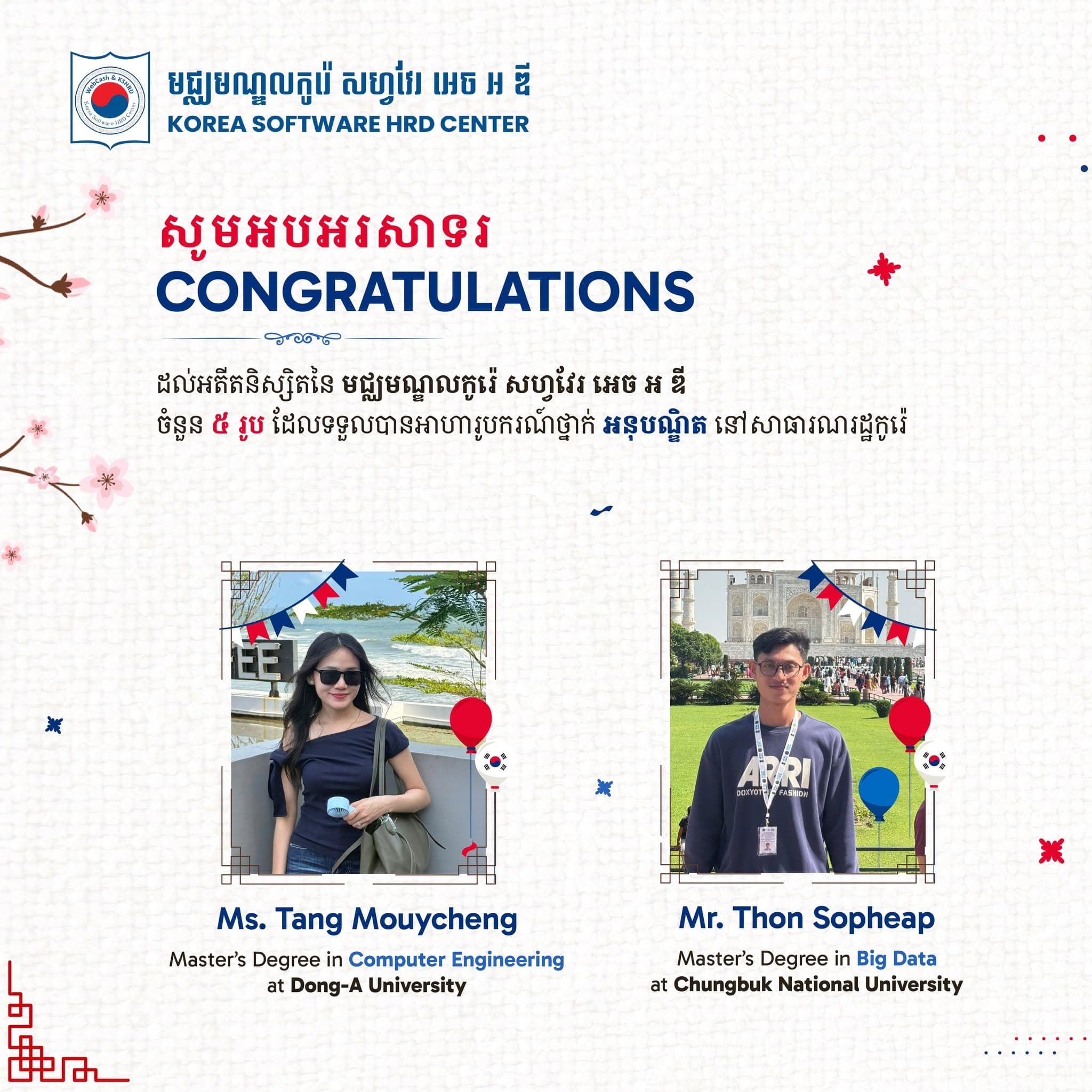 Five Outstanding Graduates Awarded Master's Scholarships in South Korea